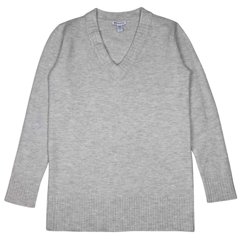 Athleta Heather Gray V-Neck Knit Sweater